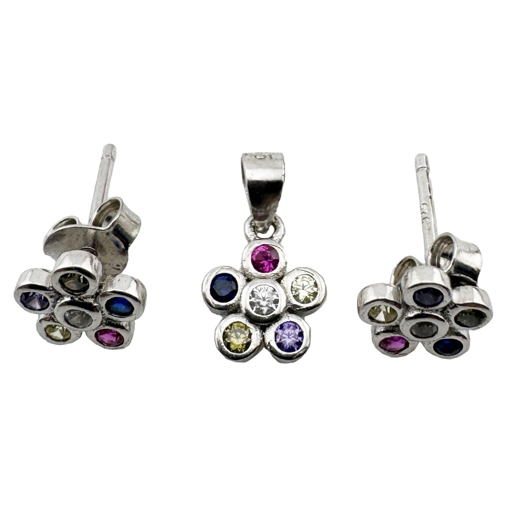 Set Pandativ cu Cercei pentru Dama, Jolie, Argint 925, Model Floricele Colorate, 1.60 g, Argintiu