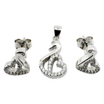 Set Pandativ cu Cercei pentru Dama, Jolie, Argint 925, Model Lebada cu Pietre, 2.7g, 1 cm x 1 cm, Argintiu