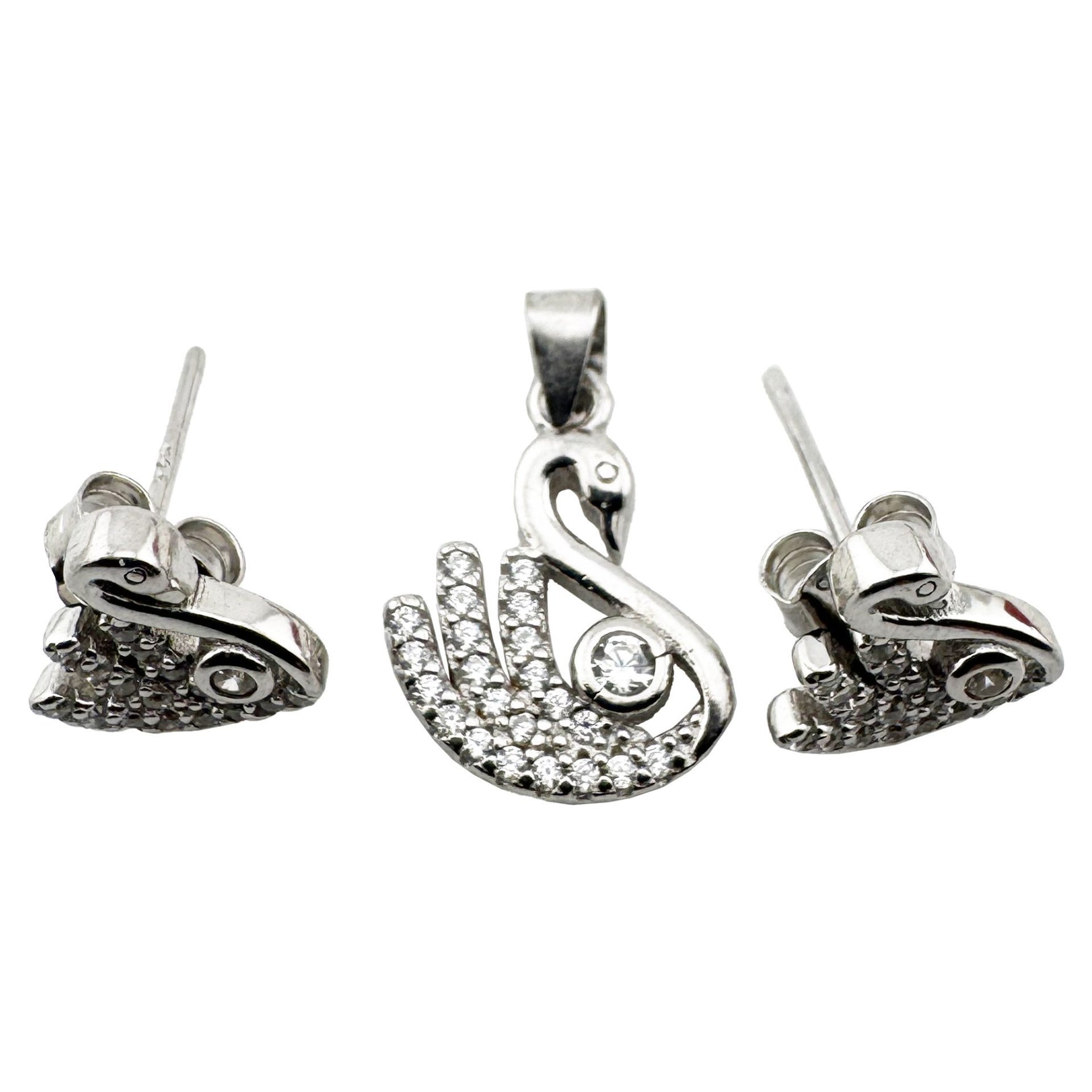 Set Pandativ cu Cercei pentru Dama, Jolie, Argint 925, Model Lebada cu Pietre, 2.7g, 1.5 cm x 1 cm, Argintiu