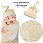Set patura flanel si caciula Flippy, forma lipie, pentru nou-nascuti, material poliester, 85 cm, crem