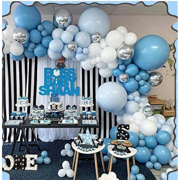 Baloane decorative Arcada, pentru Baieti, BABY SHOWER, Flippy, Arcada Baby BOSS, Set din 154 baloane, Model Petrecere,