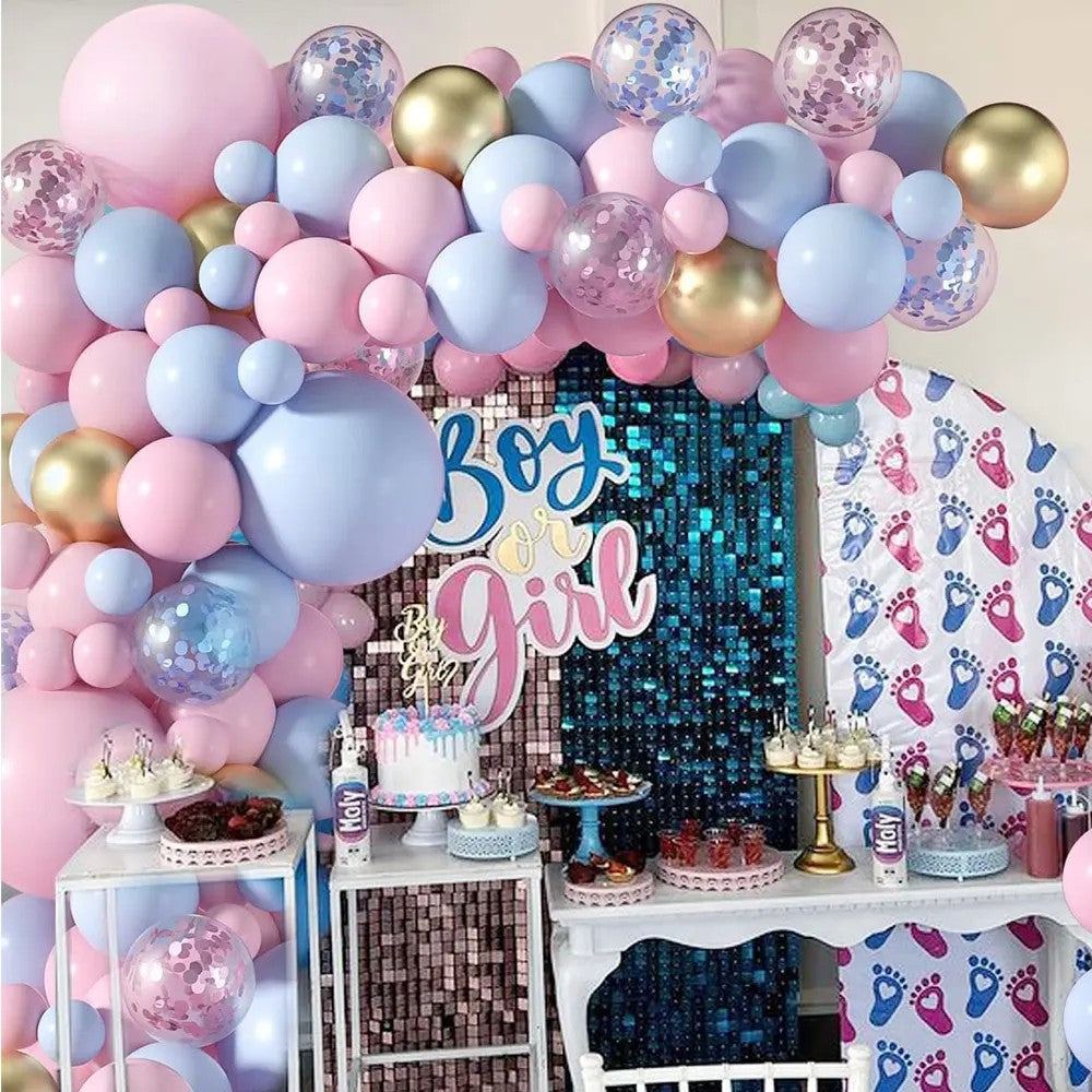 Baloane decorative pentru GENDER PARTY, Flippy, Arcada Set 130 baloane, Arcul de Baloane Roz si Albastru, Baloane