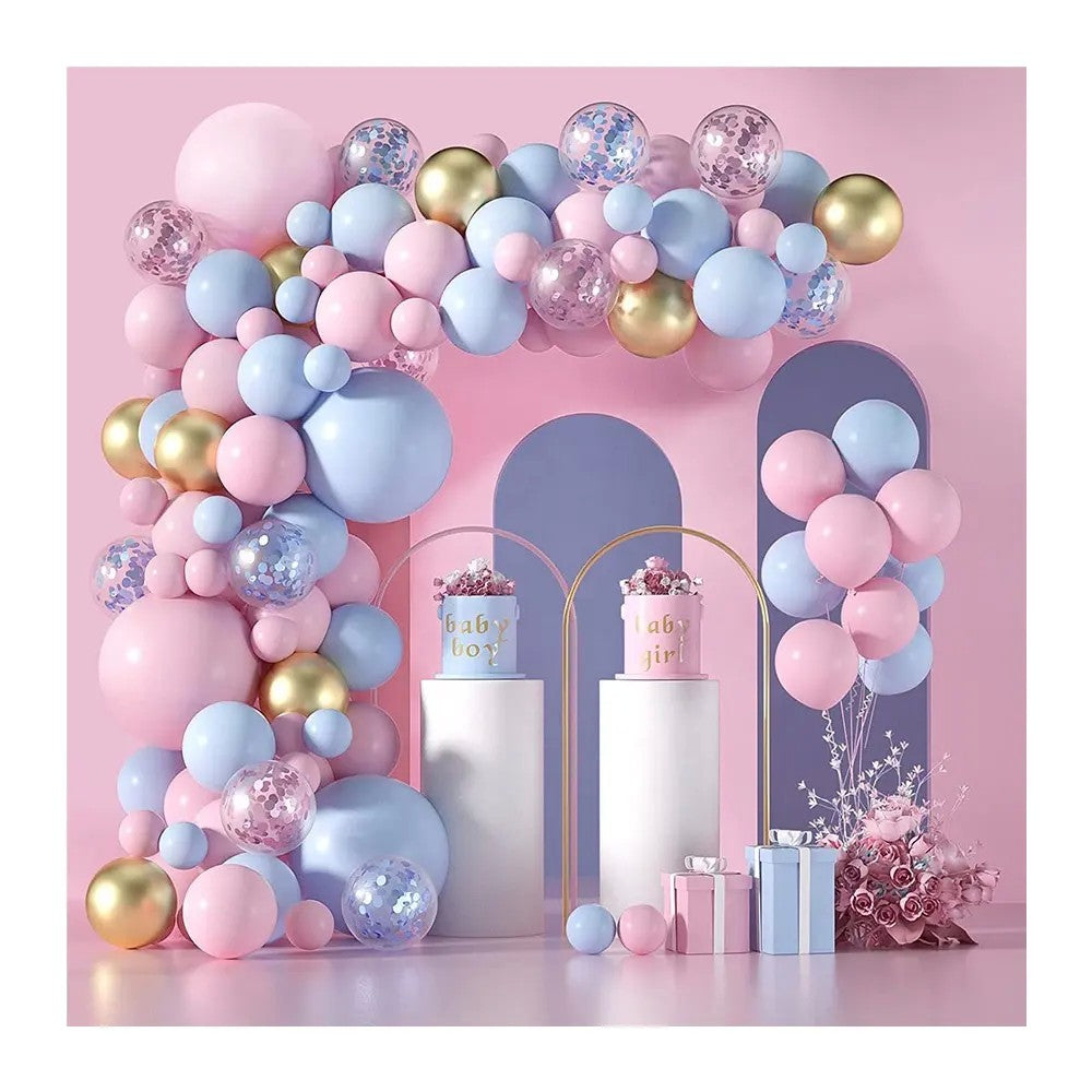 Baloane decorative pentru GENDER PARTY, Flippy, Arcada Set 130 baloane, Arcul de Baloane Roz si Albastru, Baloane