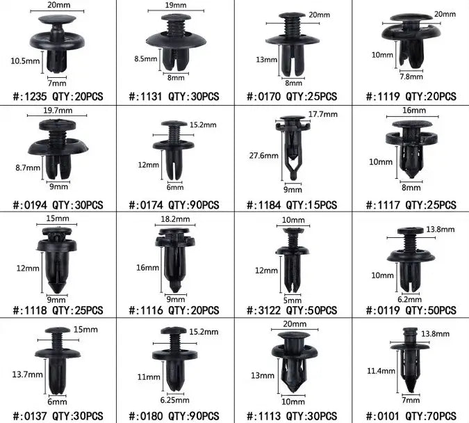 Set pentru auto 16 modele cleme din plastic 620buc + 5 unelte Carguard SCA002