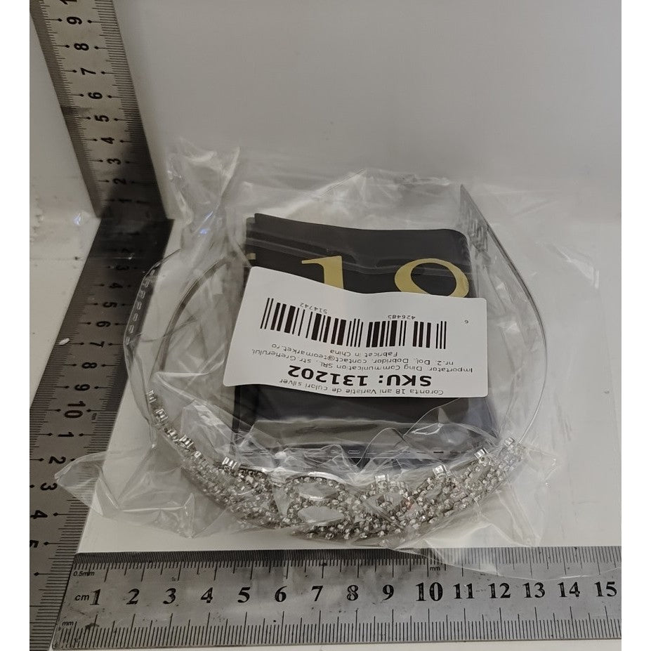 Set 2 Piese pentru Majorat, Flippy, 15 x 13 x 5 cm, Coronita Printesa Silver si Panglica 18&amp;Fabulous, Negru