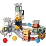 Set piese magnetice de constructie, Flippy, Cu tobogane si bile, 41 piese, Multicolor