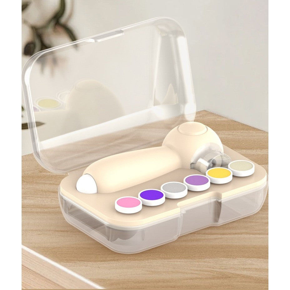Set Pila Electrica, Flippy, pentru Copii si Bebelusi, din ABS, 6 Accesorii, Incarcare USB, cu Lumina Led, 11.5 x 5.5