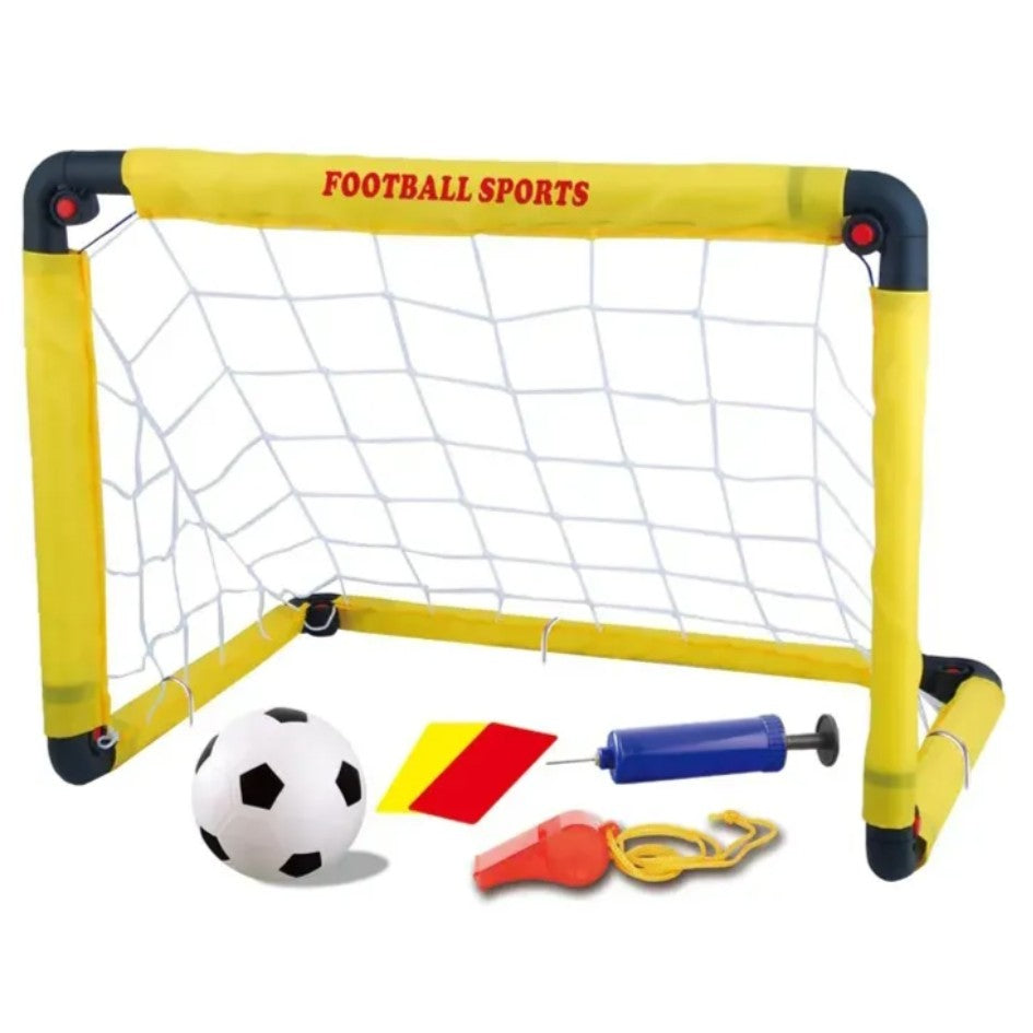 Set Poarta de Fotbal pentru Copii, Flippy, 45x60 cm, Minge, Cartonase, Pompa, Fluier, Interactiv, Distractiv, Galben