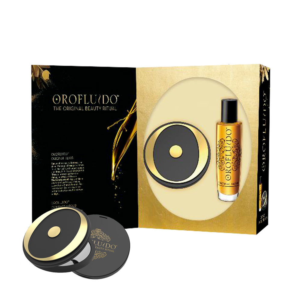 Set Revlon: Orofluido, Hair Oil, For Hydrate/Detangle & Shine, 100 ml + Compact Mirror, Black - Olmarkt