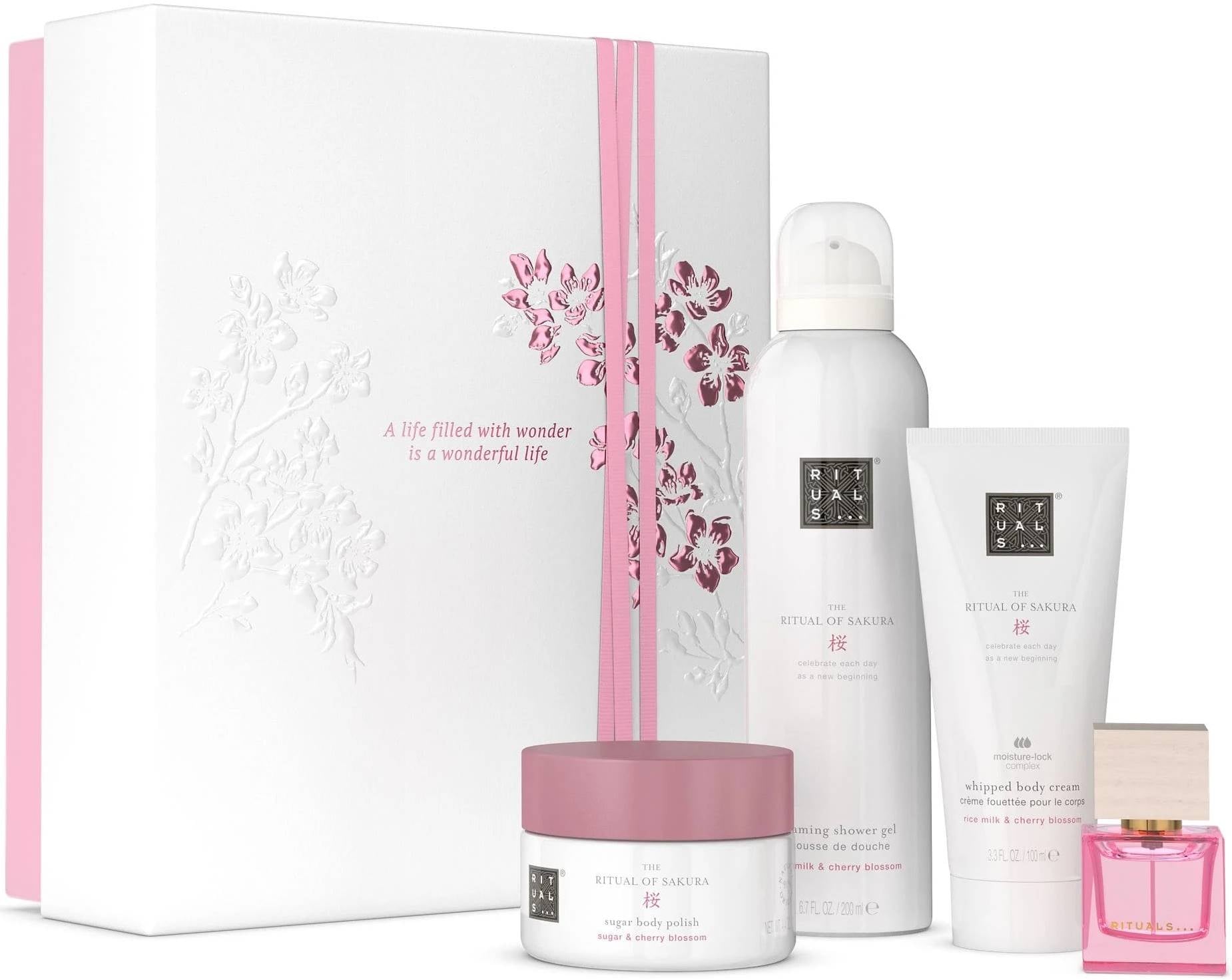 Set Rituals: The Ritual Of Sakura, Rejuvenating, Body Scrub, 125 g + The Ritual Of Sakura, Shower Mousse, 200 ml + The Ritual Of Sakura, Hydrating, Body Cream, 100 ml + Reve De Hanami, Eau De Parfum, For Women, 15 ml