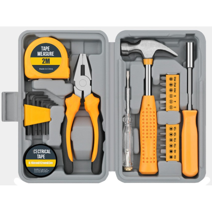 Set Scule 24 piese pentru Uz Casnic, Flippy, Instrumente Set in Trusa de Plastic Gri, din Plastic si Metal, 20 x 12.5 x