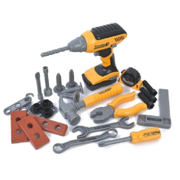 Set Scule de Jucarie pentru Copii, Flippy, Ghiozdan cu Bormasina si Accesorii Incluse, 28 Piese, Material Plastic