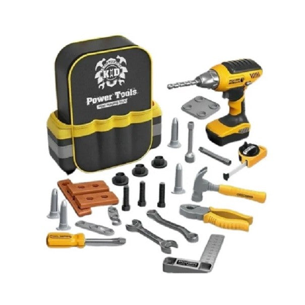 Set Scule de Jucarie pentru Copii, Flippy, Ghiozdan cu Bormasina si Accesorii Incluse, 28 Piese, Material Plastic