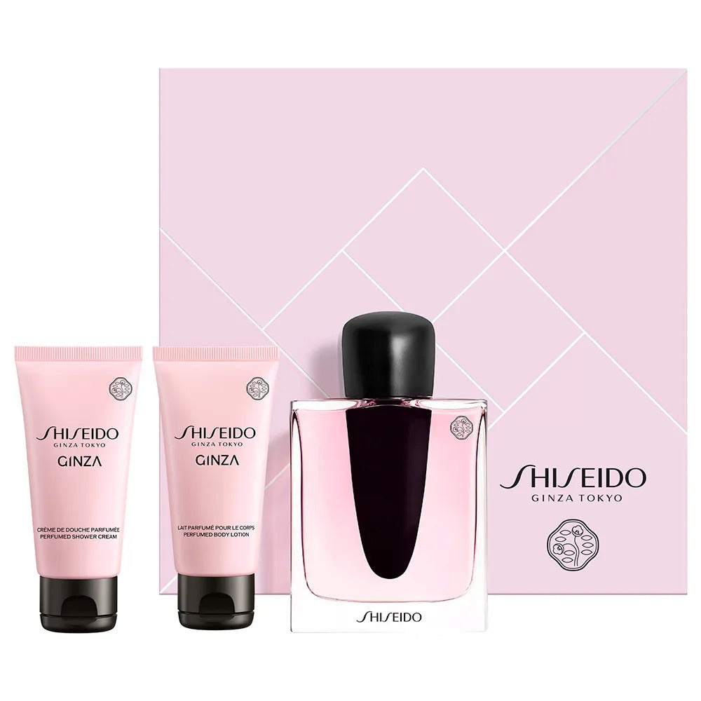 Set Shiseido: Ginza, Eau De Parfum, For Women, 50 ml + Ginza, Moisturizing, Body Lotion, 50 ml + Ginza, Cleansing, Shower Gel, For All Skin Types, 50 ml - Olmarkt