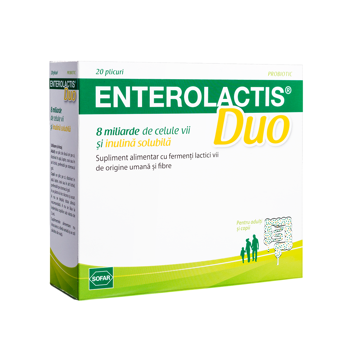 Set, Sofar, Enterolactis Duo, Lactobacillus Paracasei, Rebalances The Intestinal Flora, Vitamine, 20 buc, 5 g
