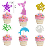 Set Toppere pentru Tort si Prajituri, Flippy, Tematica Sirena, Model Mare Scris Happy Birthday 16.5x8.2 cm, 6 Toppere