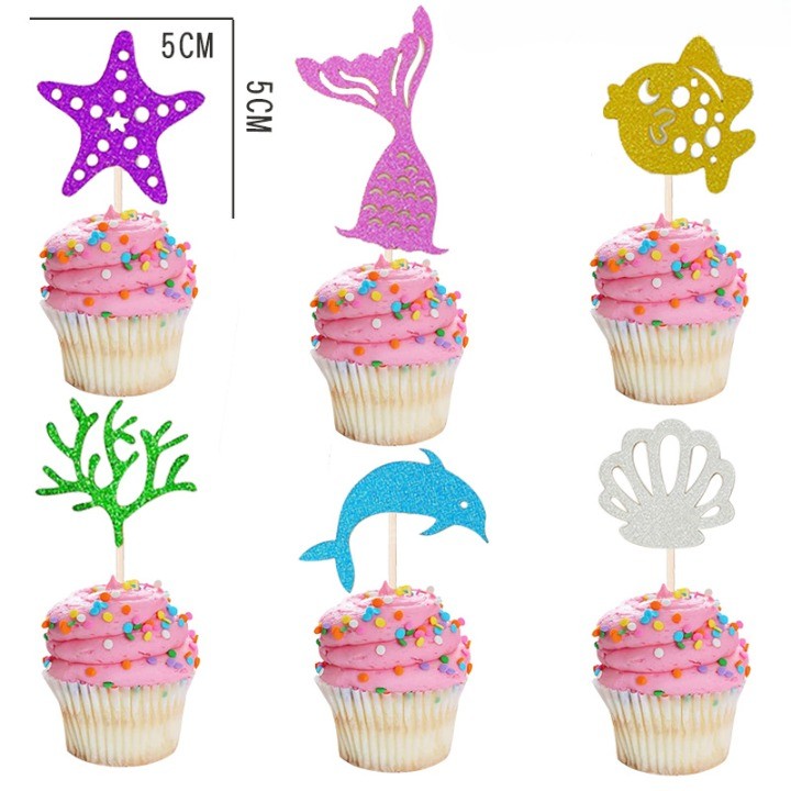 Set Toppere pentru Tort si Prajituri, Flippy, Tematica Sirena, Model Mare Scris Happy Birthday 16.5x8.2 cm, 6 Toppere