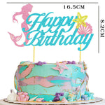 Set Toppere pentru Tort si Prajituri, Flippy, Tematica Sirena, Model Mare Scris Happy Birthday 16.5x8.2 cm, 6 Toppere