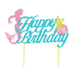 Set Toppere pentru Tort si Prajituri, Flippy, Tematica Sirena, Model Mare Scris Happy Birthday 16.5x8.2 cm, 6 Toppere
