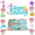 Set Toppere pentru Tort si Prajituri, Flippy, Tematica Sirena, Model Mare Scris Happy Birthday 16.5x8.2 cm, 6 Toppere