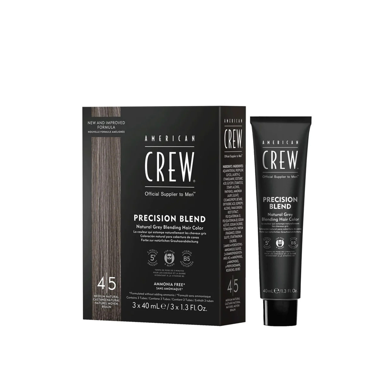 Set Trio, American Crew, Precision Blend, Vopsea de păr semi-permanentă, 4-5 Natural Grey, 3 buc, 40 ml - Olmarkt