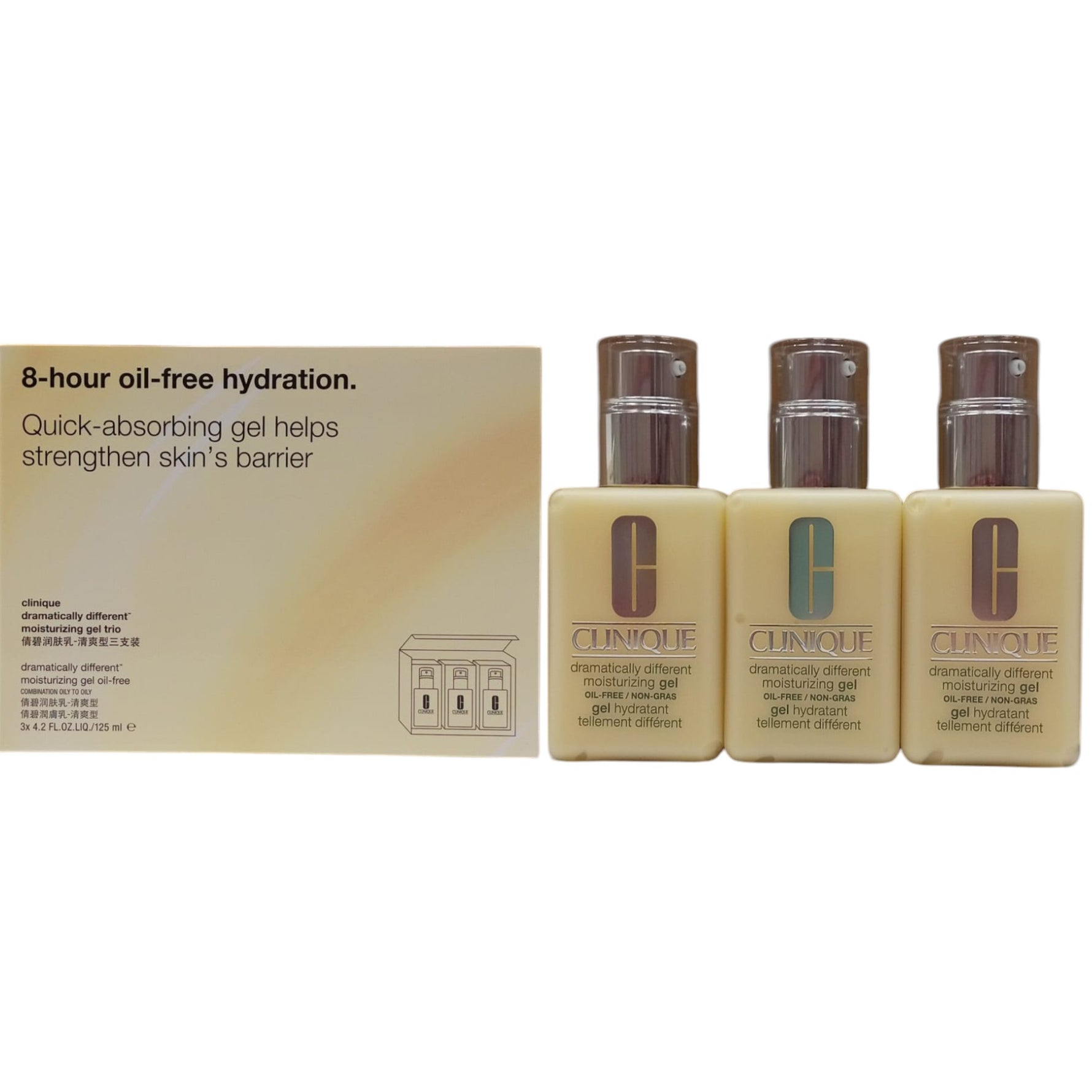 Set Trio, Clinique, Dramatically Different Face Care, Fără parabeni, Hidratant, Zi & Noapte, Gel, Pentru față, 3 buc, 125 ml - Olmarkt
