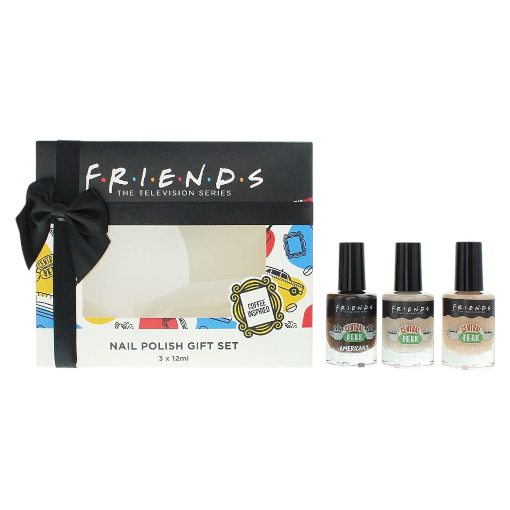 Set Trio, Warner Bros, Friends, Rezistent la cioburi, Lac de unghii, Cafea, 3 buc, 12 ml
