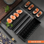 Set ustensile pentru facut sushi Flippy, 10 piese, forma inima inclus, 3 forme clasice, extensibil, finisaj lucios,