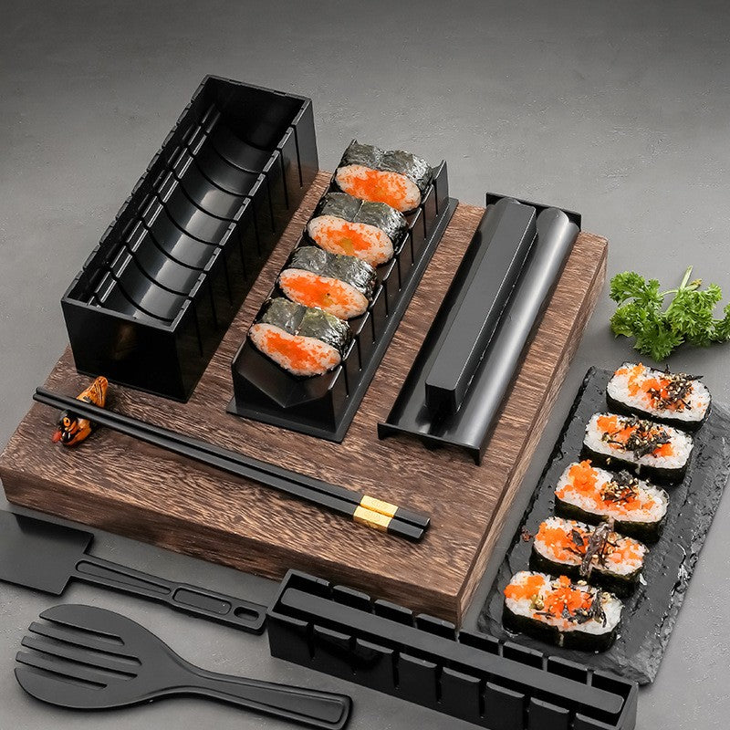 Set ustensile pentru facut sushi Flippy, 10 piese, forma inima inclus, 3 forme clasice, extensibil, finisaj lucios,