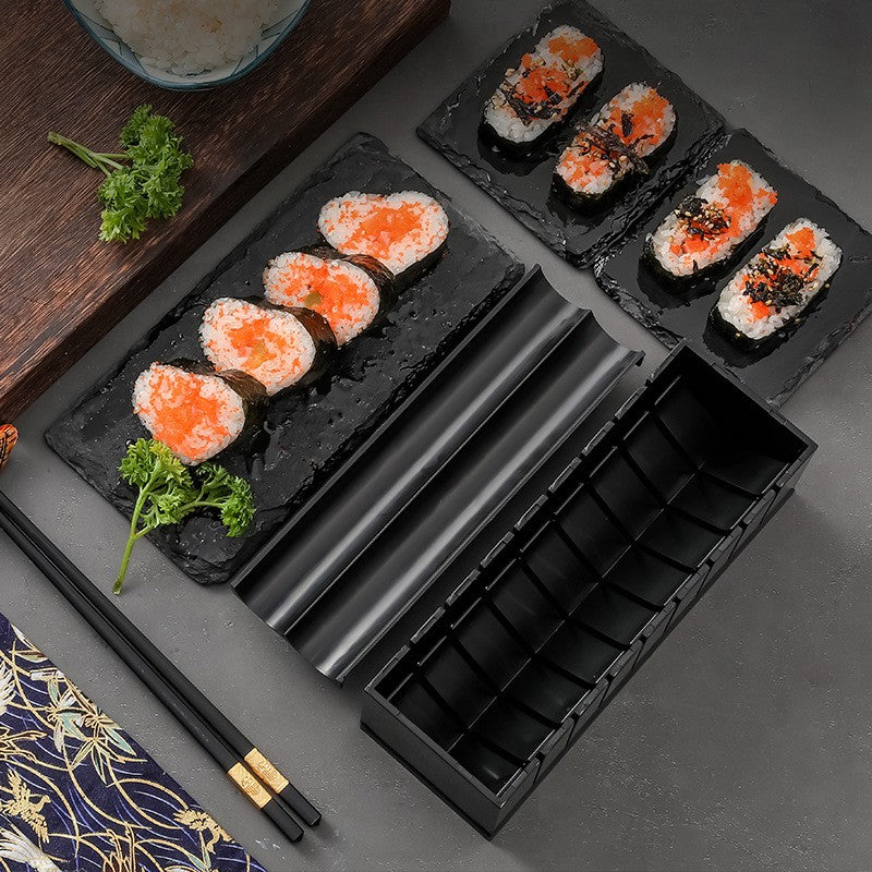 Set ustensile pentru facut sushi Flippy, 10 piese, forma inima inclus, 3 forme clasice, extensibil, finisaj lucios,