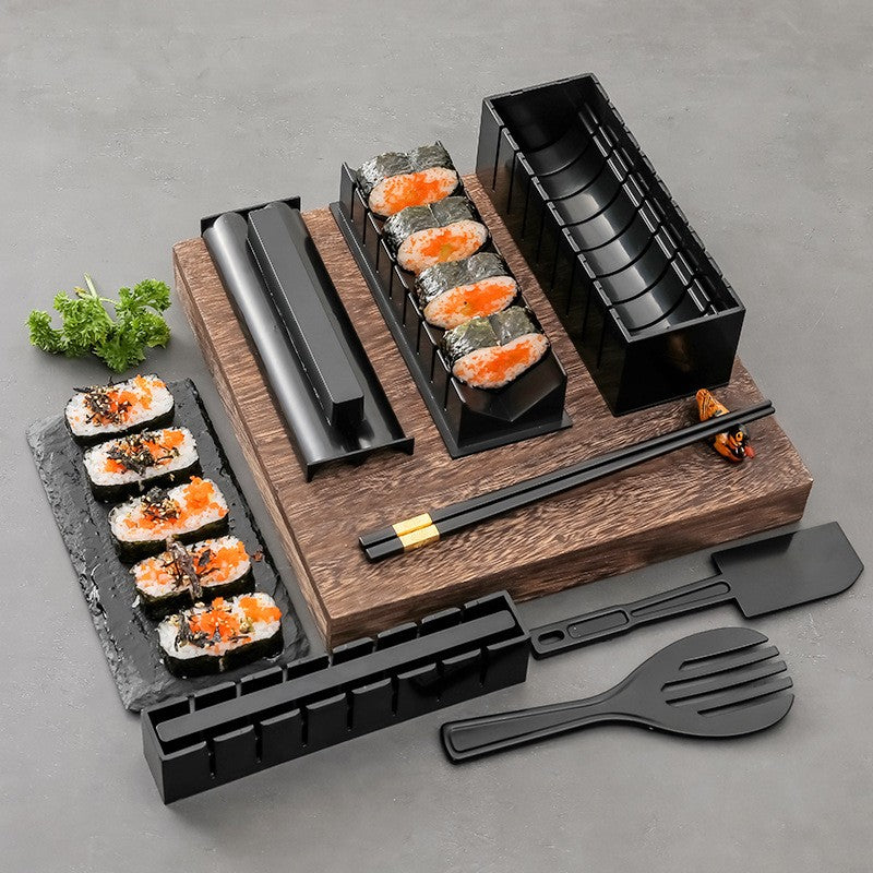 Set ustensile pentru facut sushi Flippy, 10 piese, forma inima inclus, 3 forme clasice, extensibil, finisaj lucios,
