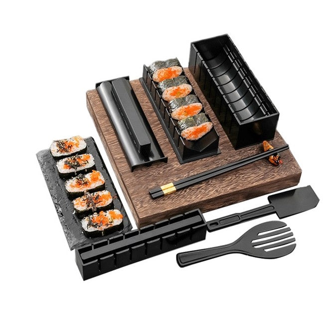 Set ustensile pentru facut sushi Flippy, 10 piese, forma inima inclus, 3 forme clasice, extensibil, finisaj lucios,