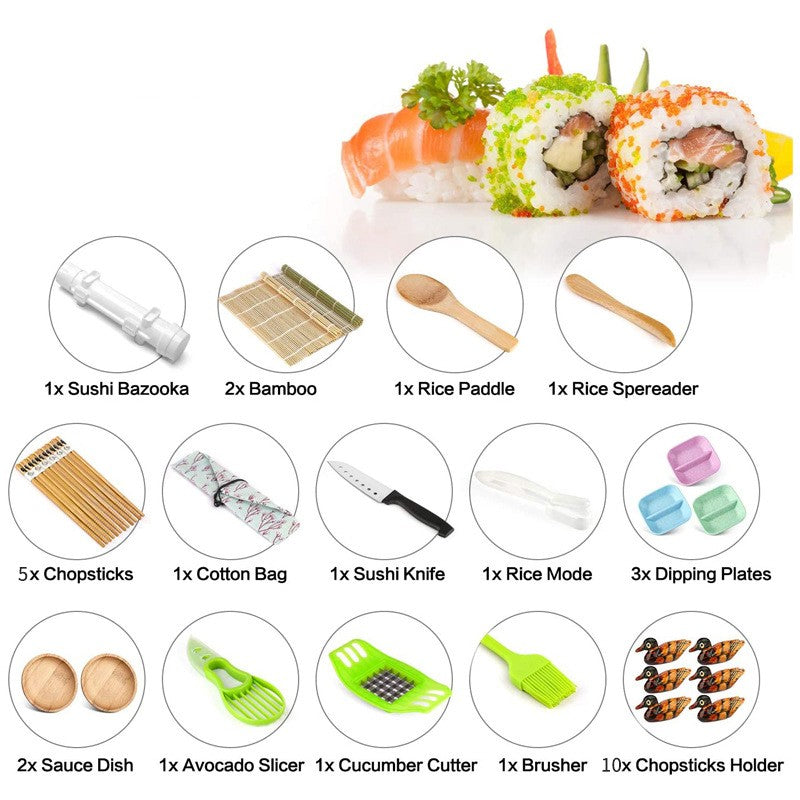 Set Ustensile pentru Sushi, Flippy, Set din 31 Accesorii pentru Sushi, Set pentru Sushi HOME MADE, Cutit Inclus, Forme,