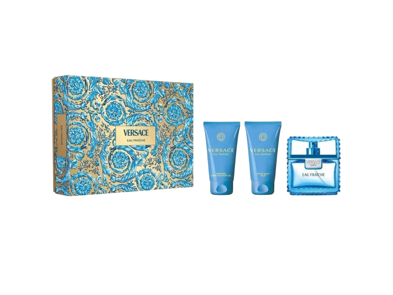 Set Versace: Eau Fraiche, Eau De Toilette, For Men, 50 ml + Eau Fraiche, Hydrating, Shower Gel, For All Skin Types, 50 ml + Eau Fraiche, Soothing, After-Shave Balm, 50 ml