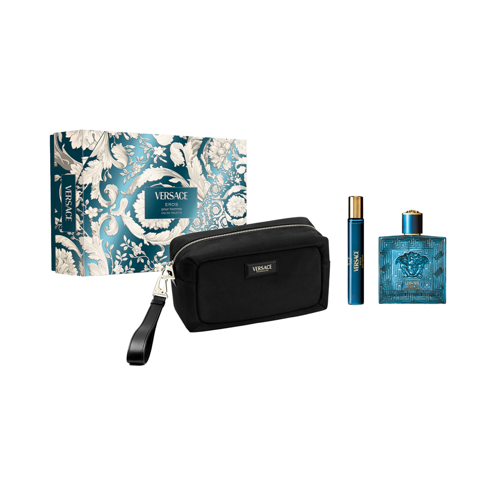 Set Versace: Eros, Eau De Toilette, For Men, 100 ml + Eros, Eau De Toilette, For Men, 10 ml + Versace, Zippered, GWP Textile Pouch, Black