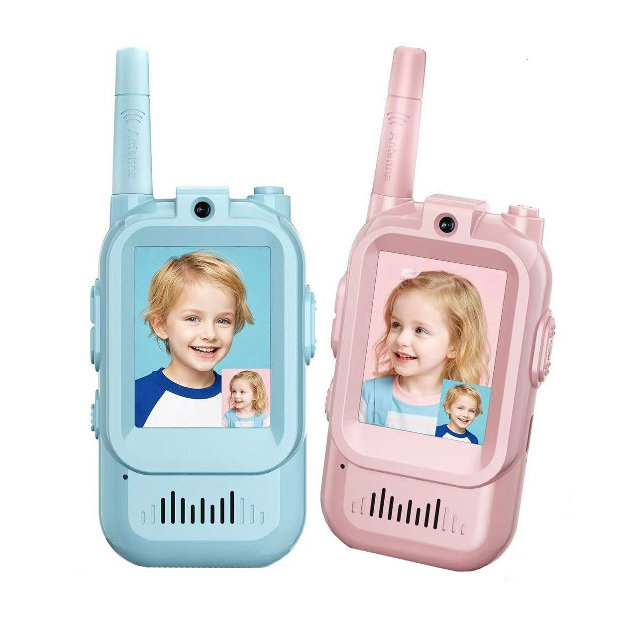 Set Walkie Talkie WiFi pentru Copii, Flippy, Set 2 Statii, Apeluri Video, cu Ecran de 2", Efecte Voce, Reincarcabile,