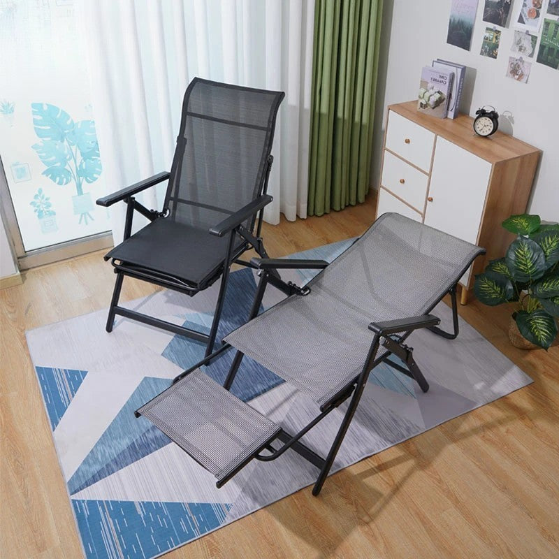 Scaun 2in1 de Gradina, Flippy, Sezlong, Suport Picioare, Pliabil, Cadru Metalic, Impermeabil, 47 x 110 x 46 cm, Negru