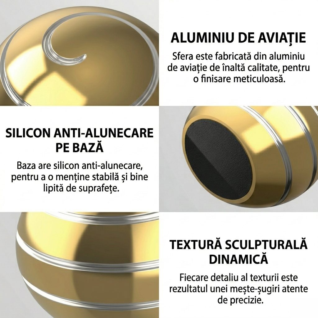 Sfera Fidget Spinner Metalic, Flippy, Corp Aliaj Zinc, Rulment Inox, Jucarie Antistres pentru Focus si Relaxare,
