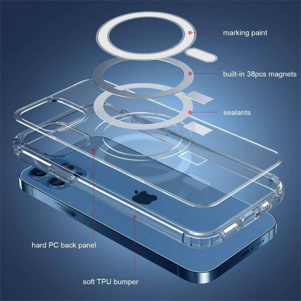 Husa protectie Flippy pentru iPhone 11 Mag Safe, 2 in 1 incarcare si magnet, Acril si Silicon, Transparenta