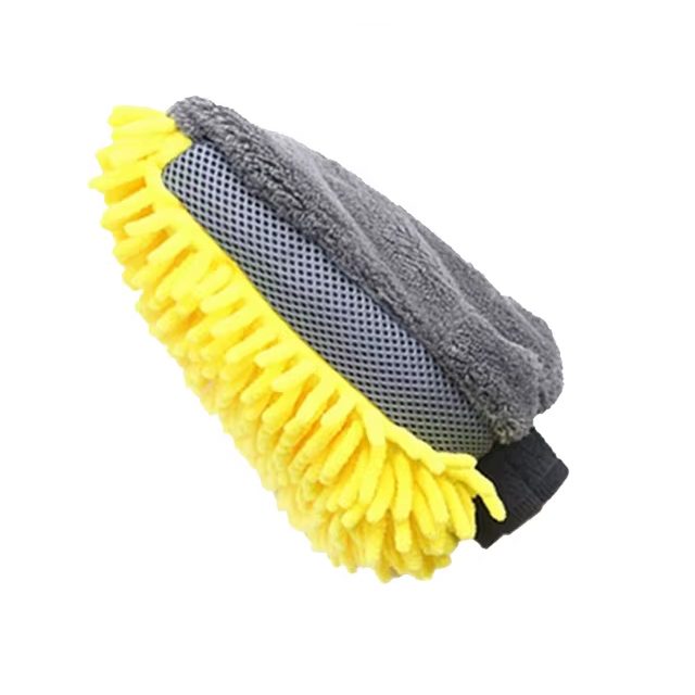 Manusa de Spalat Auto, Flippy, Manusa 2 in 1, pentru Detailing Auto pe 2 Fete cu Perie si Microfibra Velvet, Galben/Gri