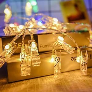Ghirlanda Luminoasa cu 10 Clipsuri pentru Poze, Flippy, 1.5 m, cu Baterii si Telecomanda, 8 Programe, Fir Argintiu, Alb