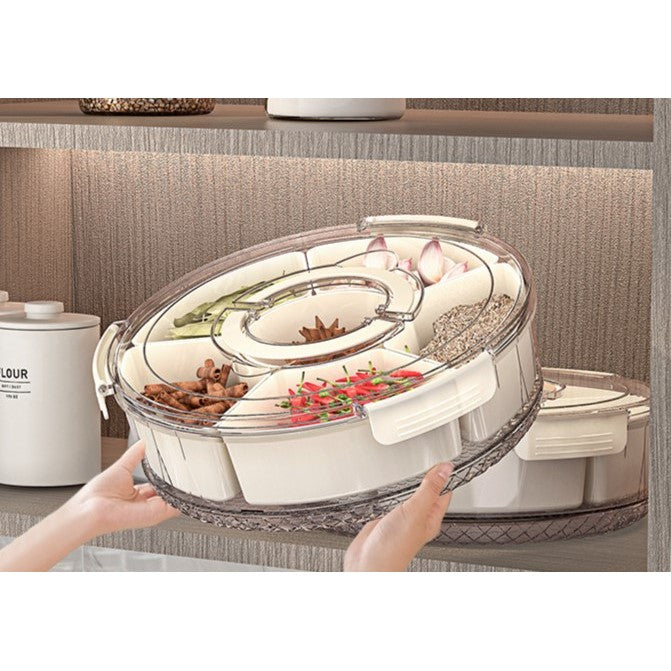 Cutie de Depozitare pentru Alimente, Flippy, cu 6 Compartimente, pentru Condimente, Fructe, Legume, cu Manere de