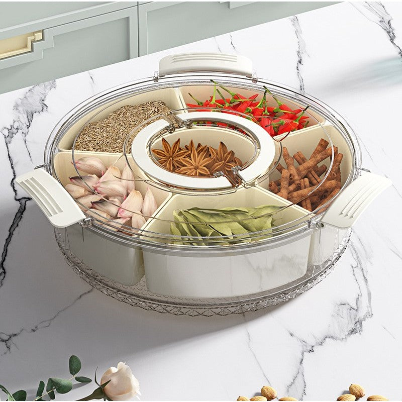 Cutie de Depozitare pentru Alimente, Flippy, cu 6 Compartimente, pentru Condimente, Fructe, Legume, cu Manere de
