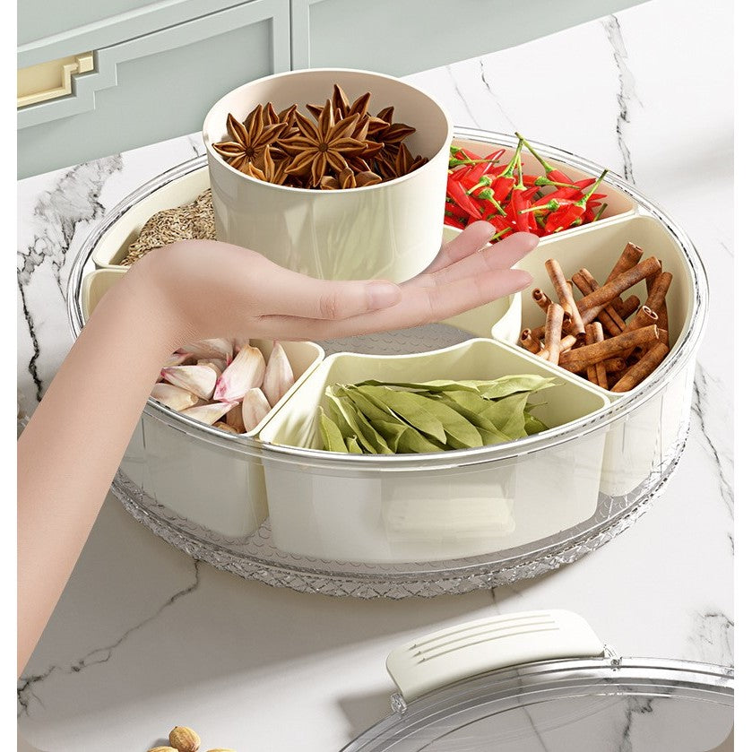 Cutie de Depozitare pentru Alimente, Flippy, cu 6 Compartimente, pentru Condimente, Fructe, Legume, cu Manere de