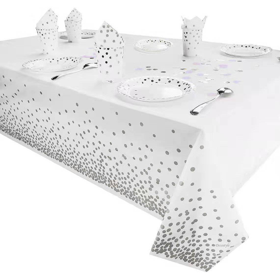 Fata de Masa, Flippy, din PEVA, Imprimeu Buline, 137 x 274 cm, Impermeabila, Fara Pete, Curatare Rapida, Argintiu