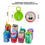 Capac Anti Varsare pentru Doze, Flippy, Model cu Pai Transparent, Reutilizabil, din Plastic, cu Maner Transportabil,