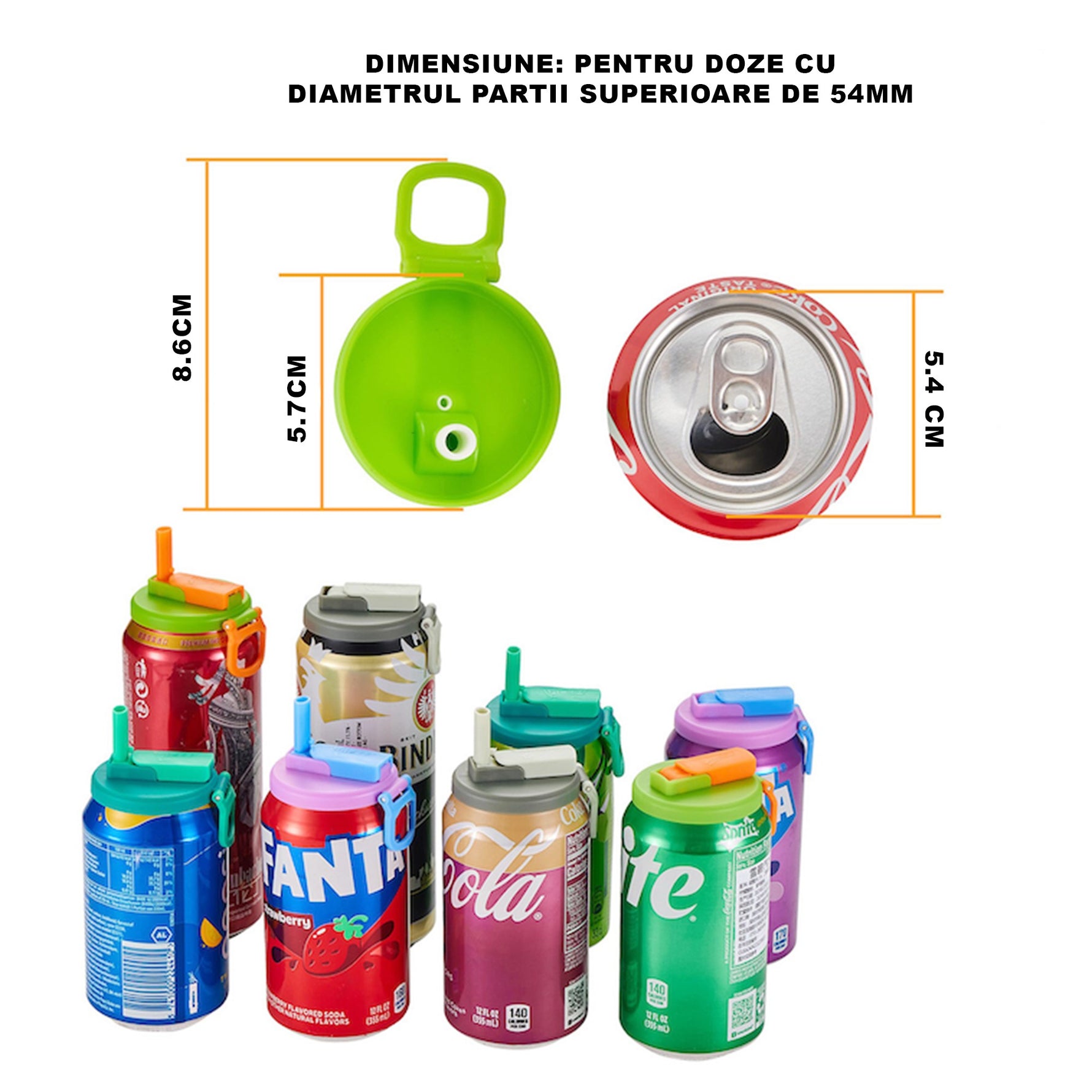 Capac Anti Varsare pentru Doze, Flippy, Model cu Pai Transparent, Reutilizabil, din Plastic, cu Maner Transportabil,