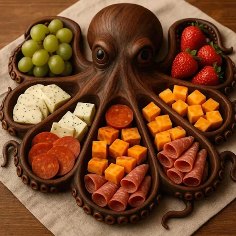 Platou pentru Servire, Flippy, in Forma de Caracatita, 8 Compartimente pentru Mezeluri Branzeturi Snacksuri, Design