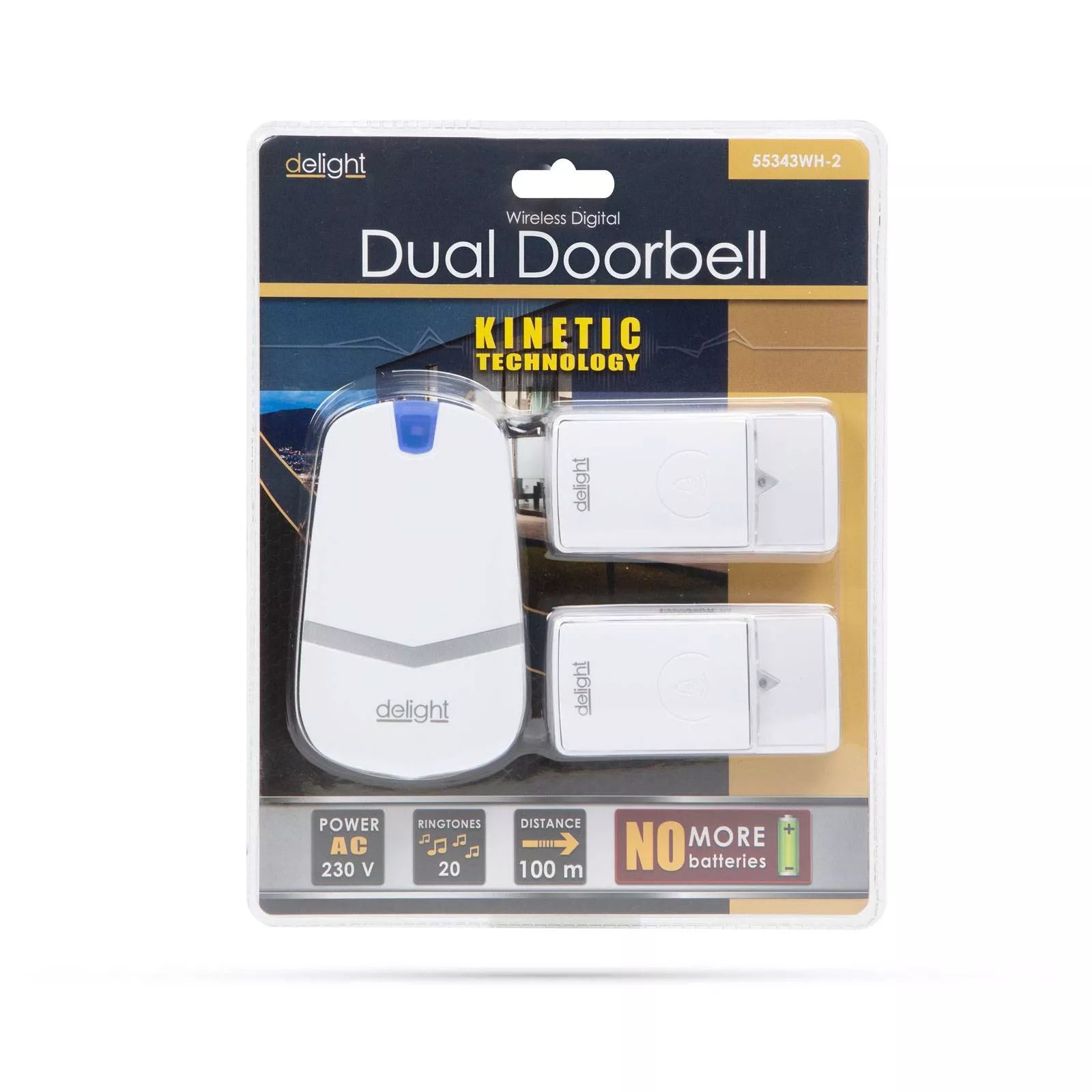 Sonerie digitala alba fara fir si fara baterie cu 2 unitati de exterior Kinetic IP44 delight