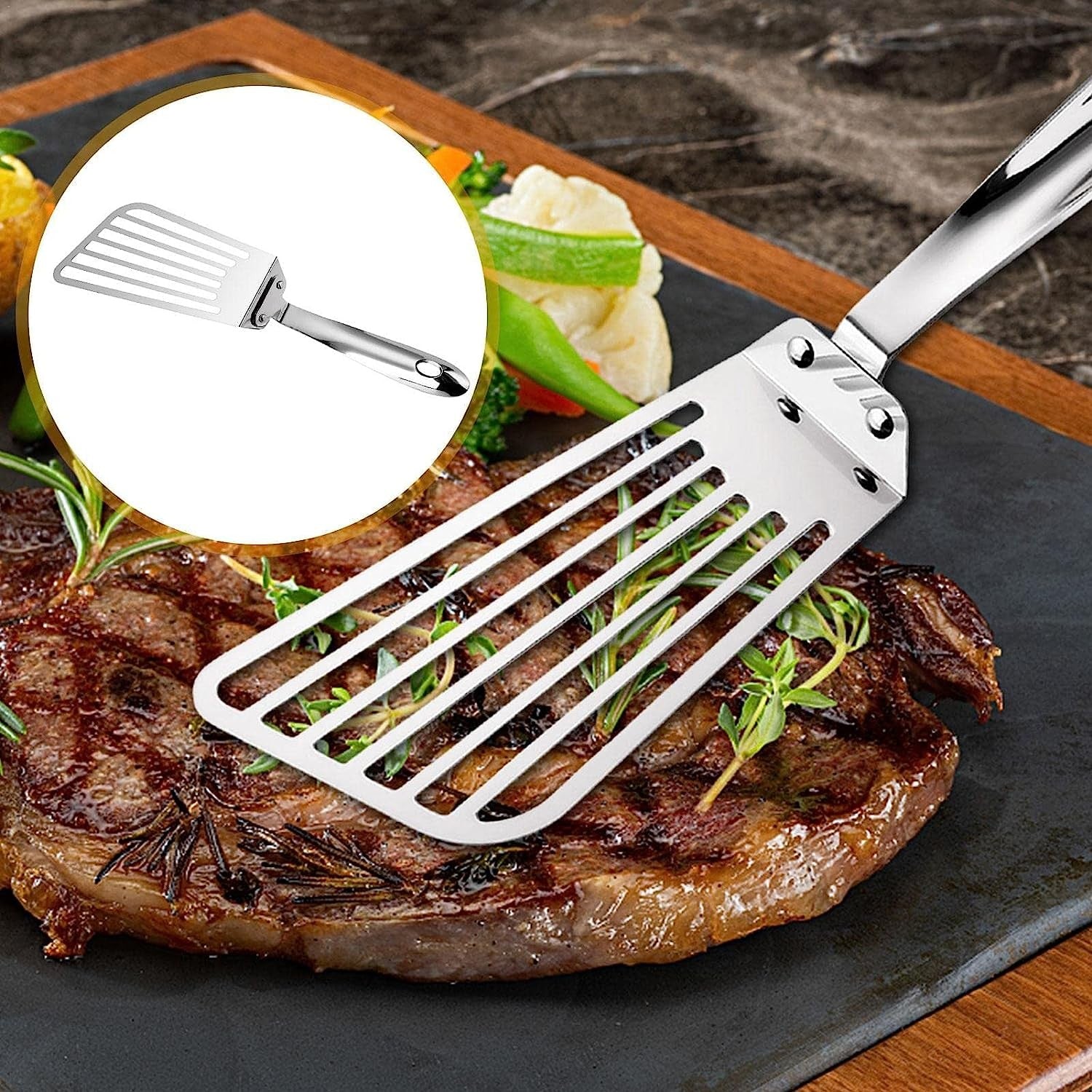 Spatula flexibila Flippy, Fish Turner, din otel, durabila, cu margini subtiri pentru taiere, pentru carne, oua, peste,